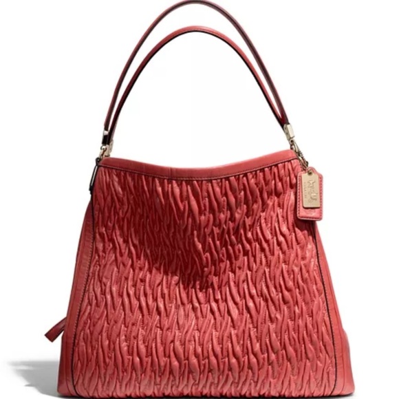 COACH Madison Phoebe Shoulder
Bag in Gathered Twist Leather, Vermilion - Picture 1 of 11